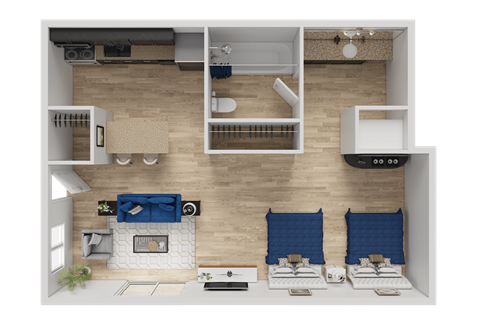 Floor plan for studio, 1 bath, 550 sqft